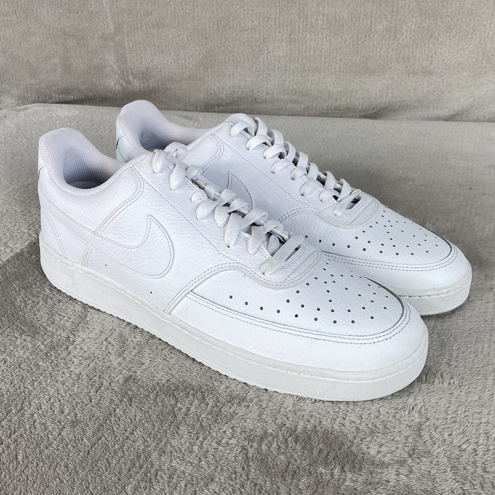Nike Court Vision Mens Sneakers Shoes Size 12 Triple White Leather NEW
